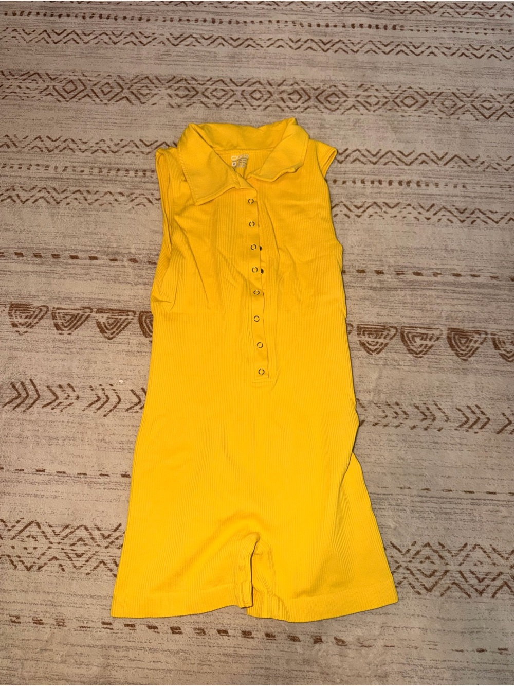 OQQ Yellow Ribbed Collared Snap Front Romper Size Medium